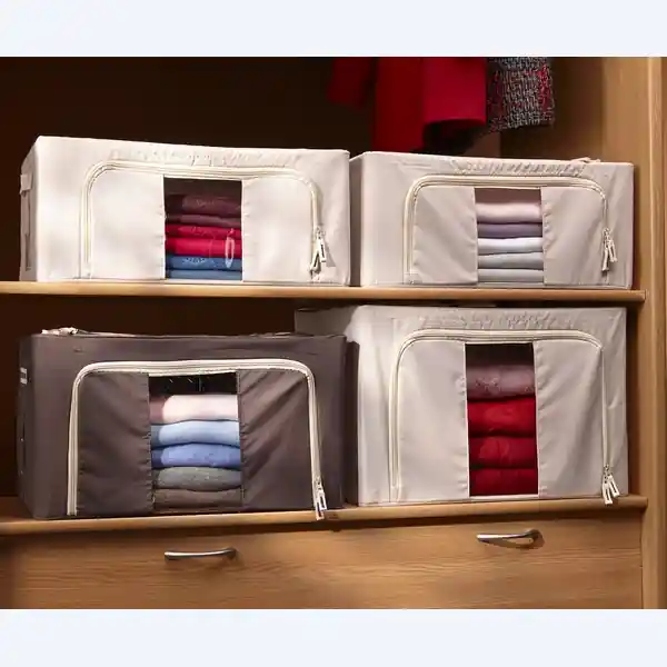 Nouvel Arrivage Housse de rangement en tissu marron avec armature 56 L MOTTEZ
