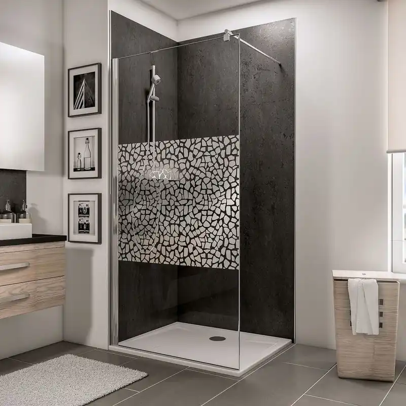 Quantité Limitée Paroi de douche à l‘italienne 100x190 cm profilé chrome verre sérigraphié galets 5 mm NewStyle - SCHULTE