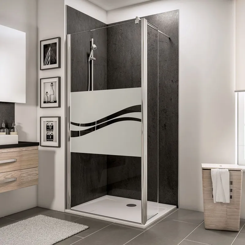 Dernier Modèle Paroi de douche à l‘italienne avec déflecteur 120+30x190 cm profilé chrome verre sérigraphié liane 6 mm NewStyle - SCHULTE