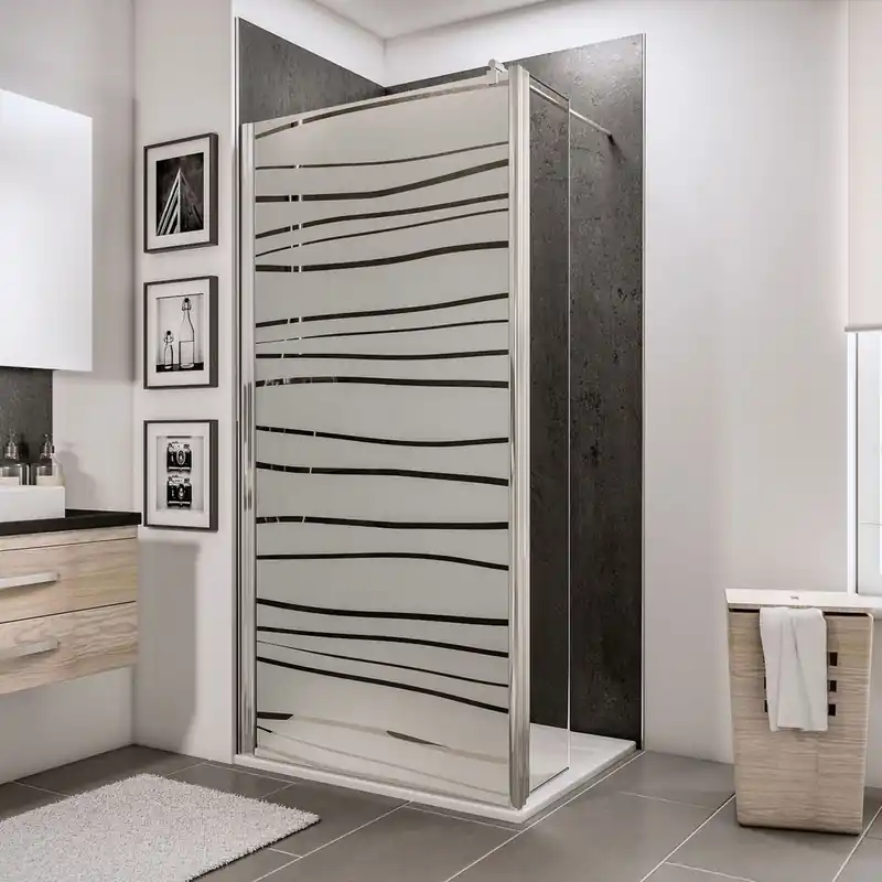 Paroi de douche à l‘italienne avec déflecteur 90+30x190 cm profilé chrome verre sérigraphié mistral 5 mm NewStyle - SCHULTE Nouveauté