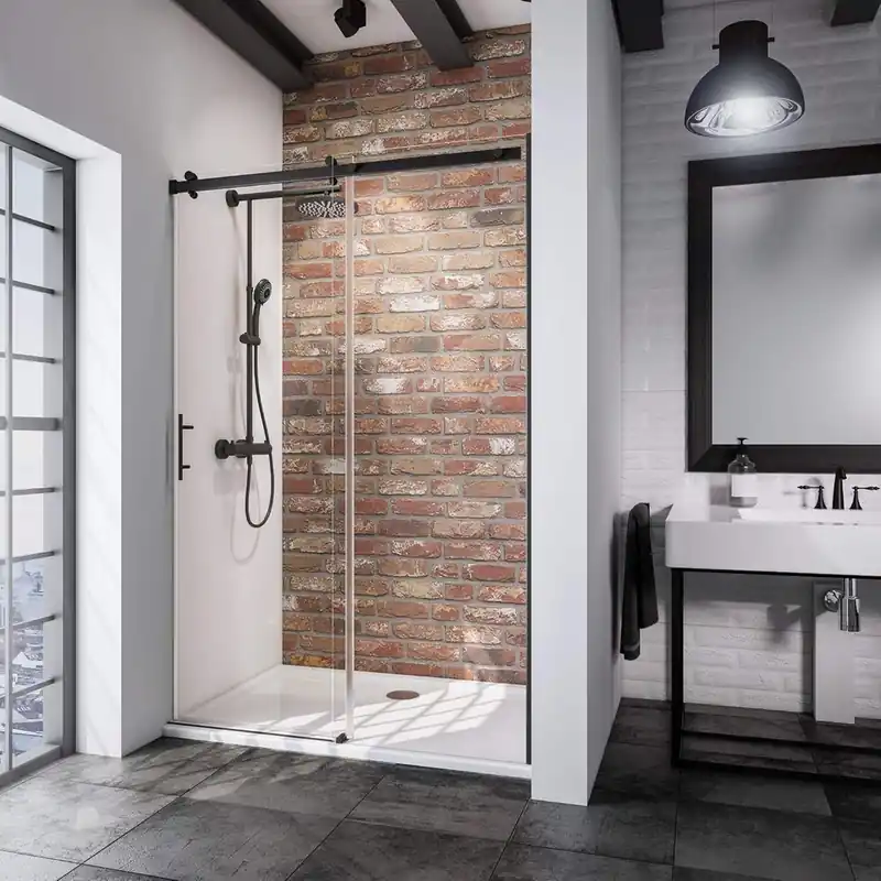 Top Vente Porte de douche coulissante 140x200 cm profilé noir verre transparent 6 mm NewStyle Urban - SCHULTE