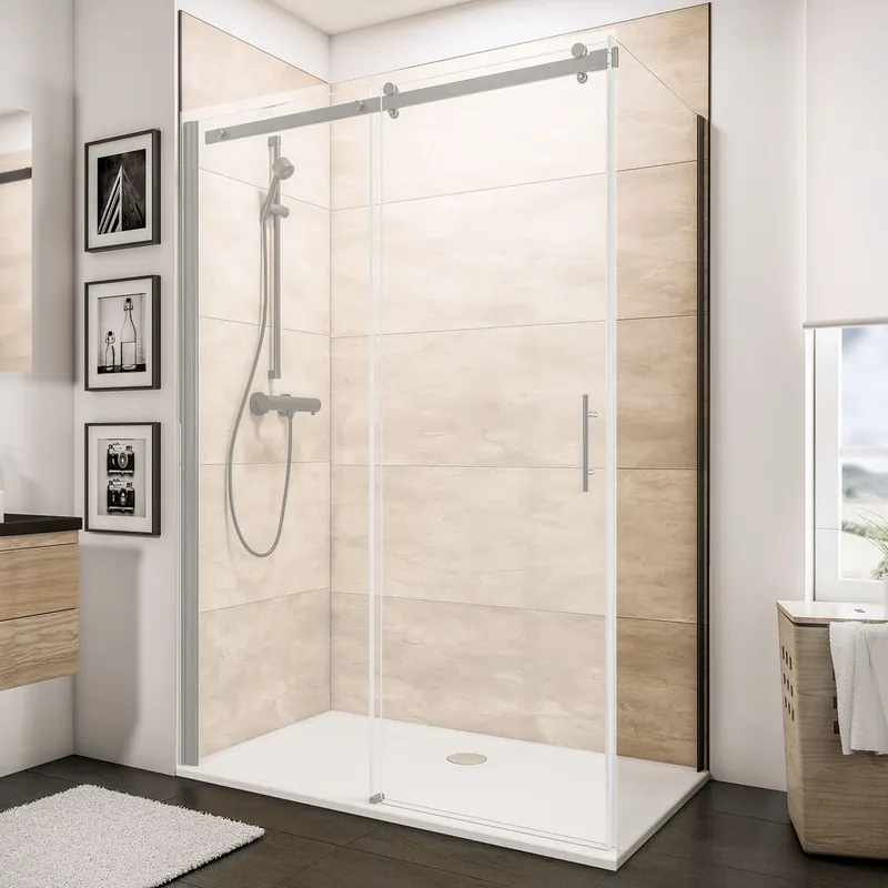 Offre Spéciale Paroi de douche latérale fixe 80x200 cm pour porte coulissante profilé noir verre transparent 8 mm NewStyle Urban - SCHULTE