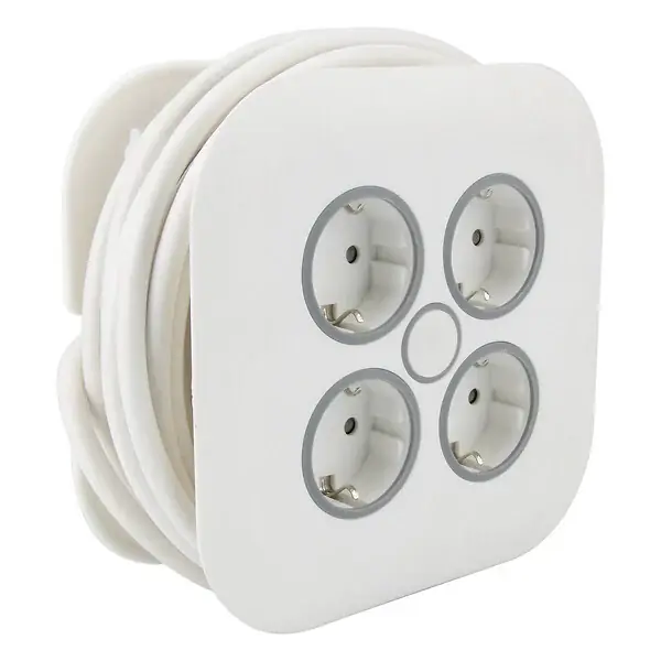 Nouveauté Enrouleur domestique 4 prises Schuko 7m - Blanc - Zenitech