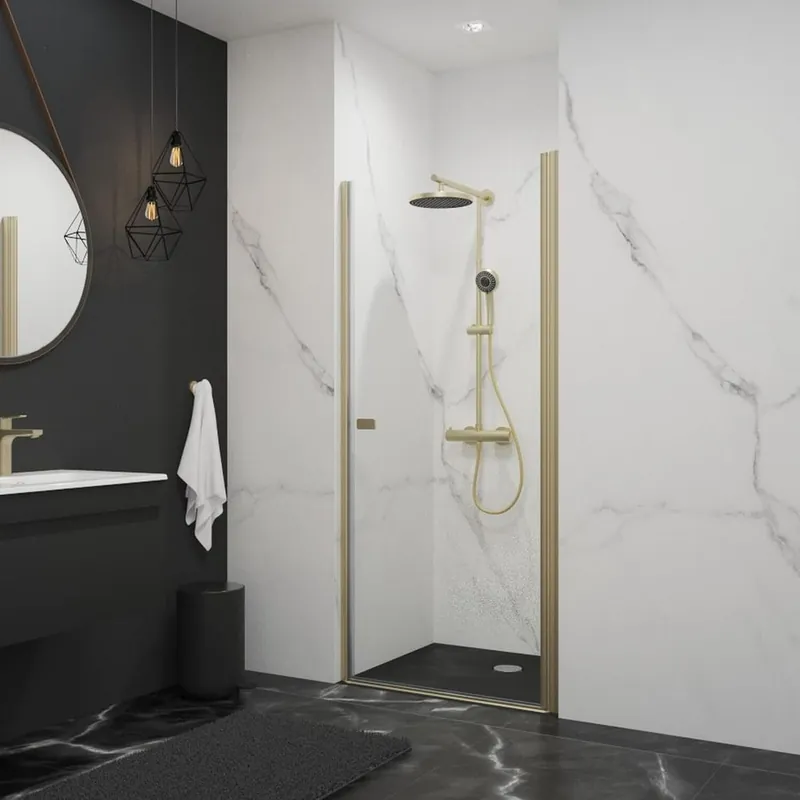 Porte de douche pivotante 90x192 cm profilé or verre transparent 5 mm NewStyle - SCHULTE Seulement Aujourd'hui