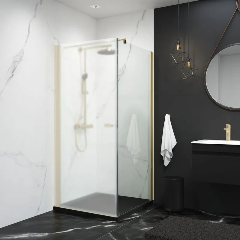 Paroi de douche latérale fixe pour porte pivotante 90x193 cm profilé or verre transparent 5 mm NewStyle - SCHULTE Prix Réduit