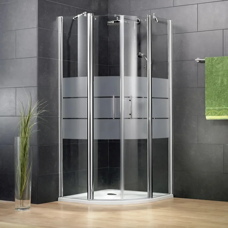 Réduction Accès d‘angle battant 1/4 de cercle 90x90x190 cm profilé chrome verre dépoli 5 mm NewStyle - SCHULTE