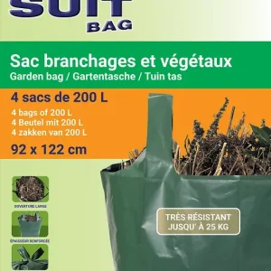 Satisfait Ou Remboursé Sac à déchets verts 200L - Polyéthylène renforcé - Lot de 4 SUIT BAG