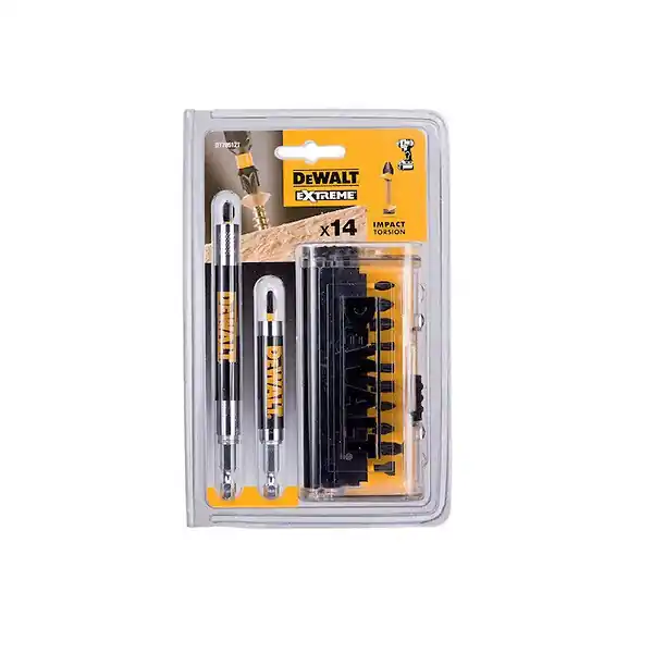 Pas Cher Coffret 14 pièces avec embouts de vissage Impact Torsion + 2 Porte-embouts magnétiques DEWALT DT70512T-QZ
