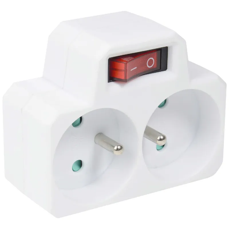 Top Vente Multiprise murale 2 prises ou biplite avec interrupteur blanc - GEFOM