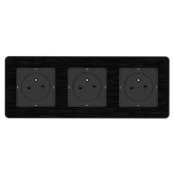 Prise 2P+T 3x16A - Easy Eject complet - métal Noir brossé Kouro - Zenitech Satisfait Ou Remboursé