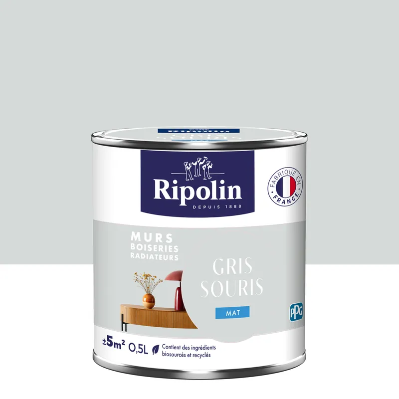 Peinture murs, boiseries et radiateurs gris souris mat 0,5L RIPOLIN Livraison Express