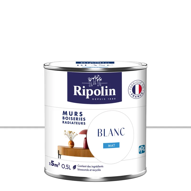 Peinture murs, boiseries et radiateurs blanc mat 0,5 L RIPOLIN Must-Have