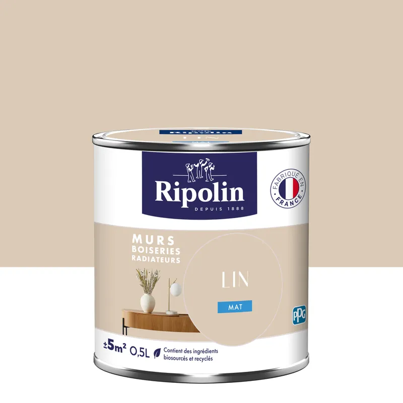 Peinture murs, boiseries et radiateurs lin mat 0,5L RIPOLIN Acheter Direct