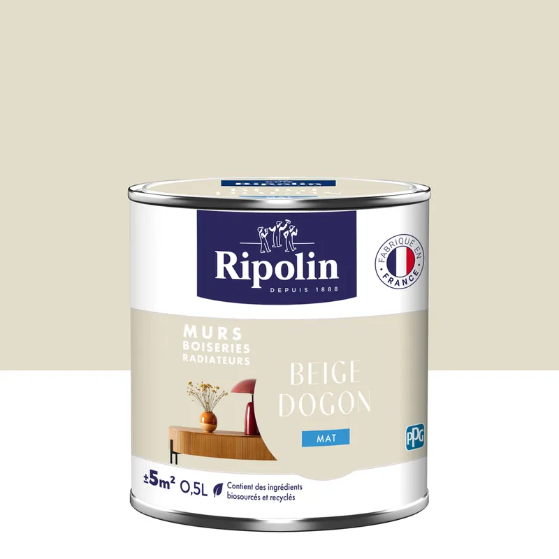 Acheter En Ligne Peinture murs, boiseries et radiateurs beige dogon mat 0,5L RIPOLIN
