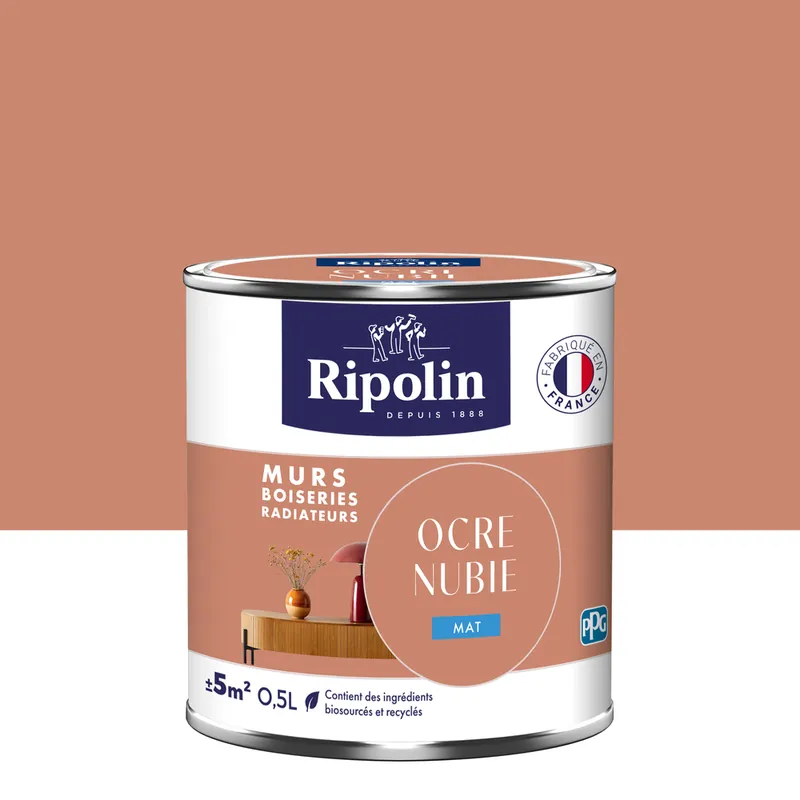 Vente Directe Peinture murs, boiseries et radiateurs ocre nubie mat 0,5L RIPOLIN