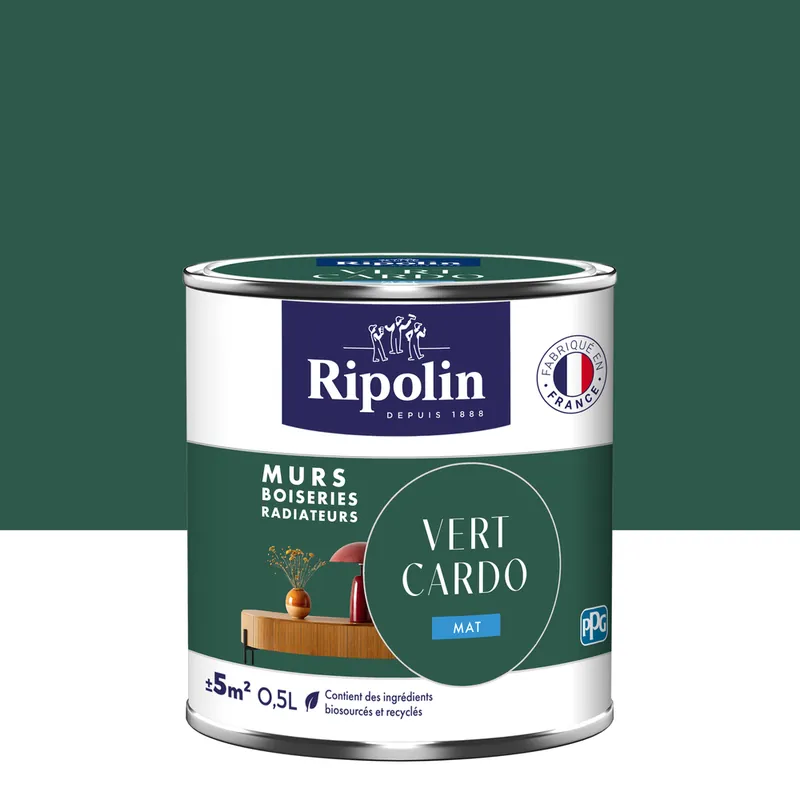 Offre Exclusive Peinture murs, boiseries et radiateurs vert cardo mat 0,5L RIPOLIN