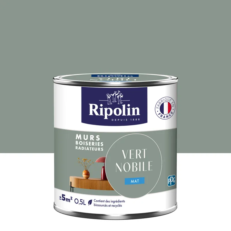 Nouveauté Peinture murs, boiseries et radiateurs vert nobile mat 0,5L RIPOLIN