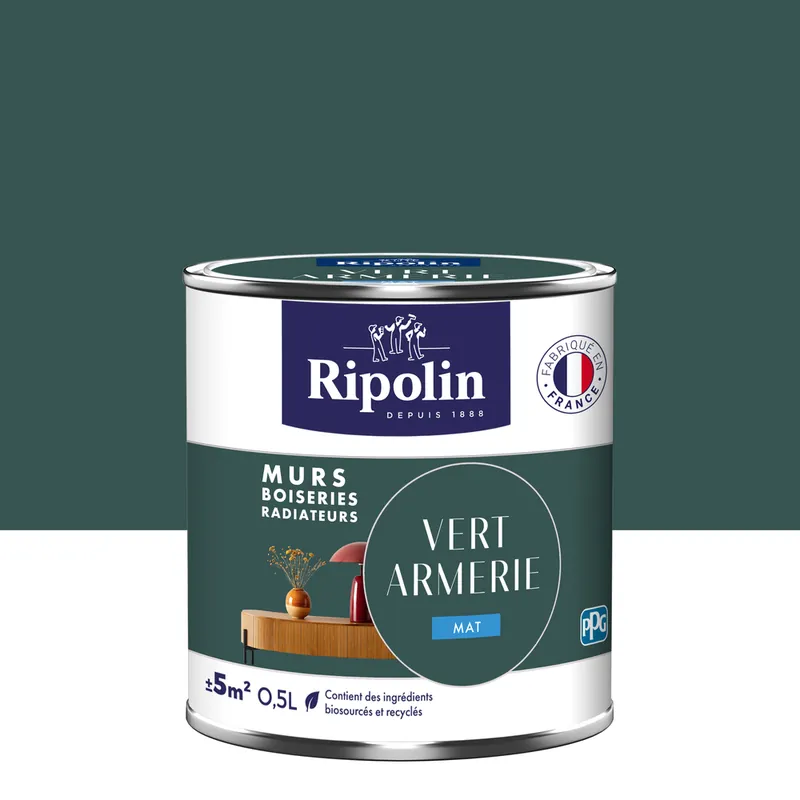 Prix Promo Peinture murs, boiseries et radiateurs vert armerie mat 0,5L RIPOLIN