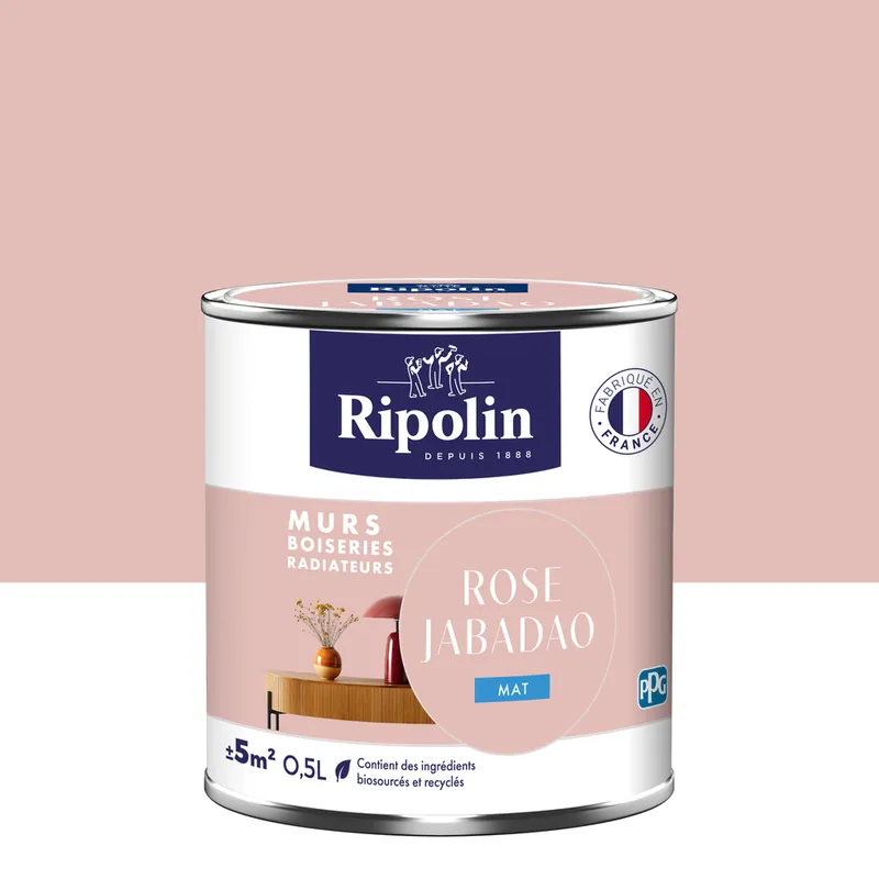 Prix Cassé Peinture murs, boiseries et radiateurs rose jabado mat 0,5L RIPOLIN