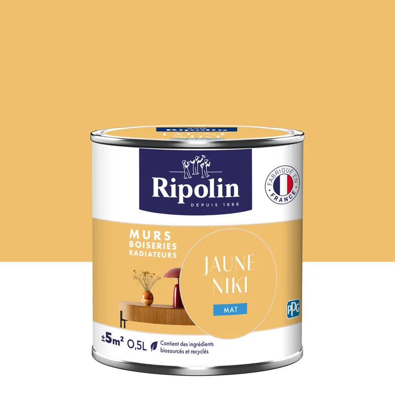 Peinture murs, boiseries et radiateurs jaune niki mat 0,5L RIPOLIN Authentique