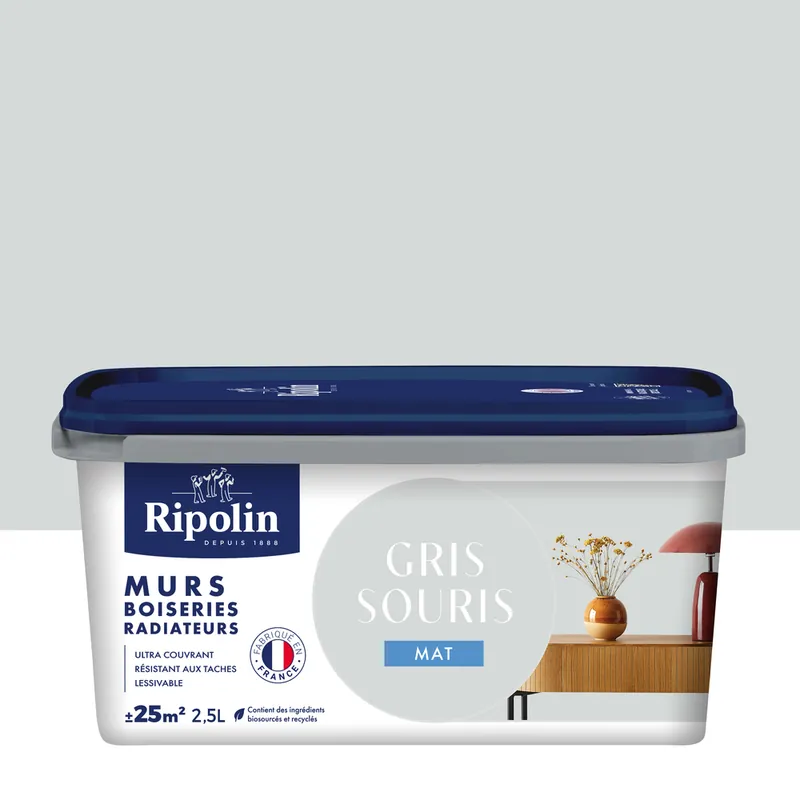 Peinture murs, boiseries et radiateurs gris souris mat 2,5L RIPOLIN Promotion