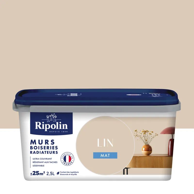 Nouvelle Collection Peinture murs, boiseries et radiateurs lin mat 2,5L RIPOLIN