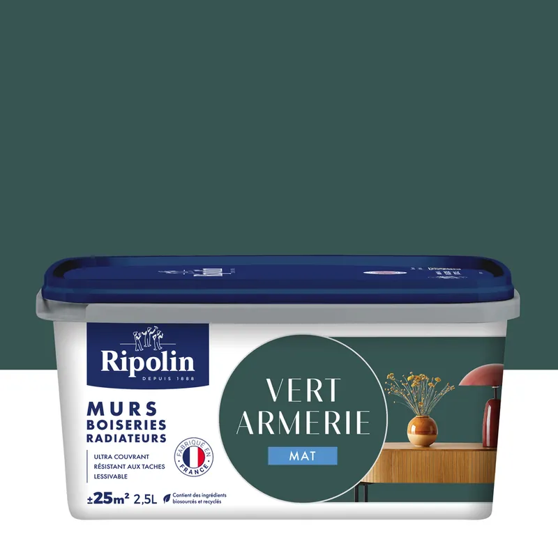 Peinture murs, boiseries et radiateurs vert armerie mat 2,5L RIPOLIN Offre Spéciale