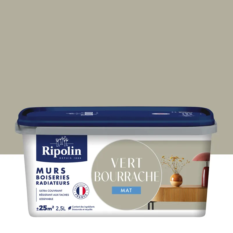 Peinture murs, boiseries et radiateurs vert bourrache mat 2,5L RIPOLIN Petit Prix