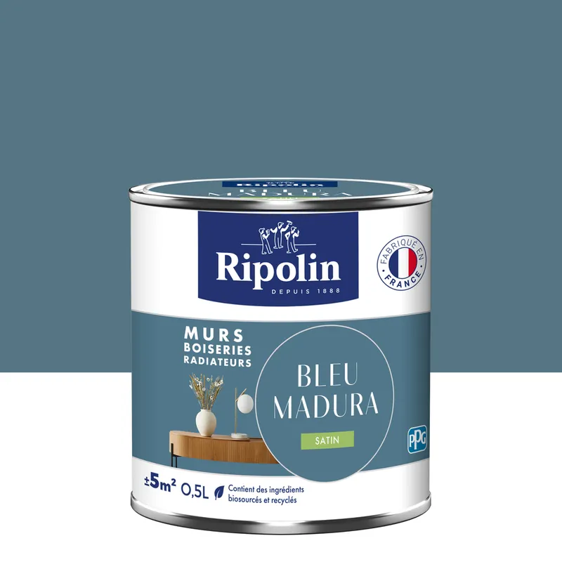 Dernière Chance Peinture murs, boiseries et radiateurs bleu madura satin 0,5L RIPOLIN