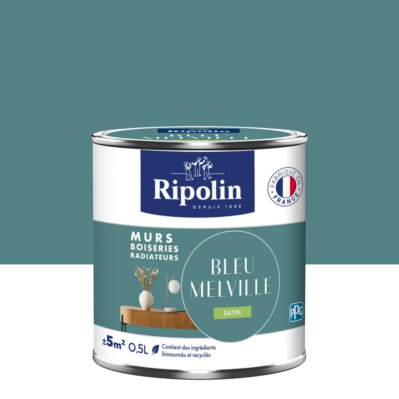 Peinture murs, boiseries et radiateurs bleu melville satin 0,5L RIPOLIN Achat Immédiat