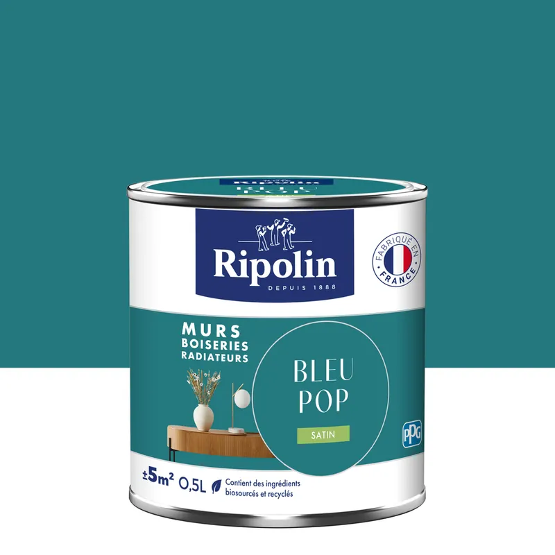 Peinture murs, boiseries et radiateurs bleu pop satin 0,5L RIPOLIN Super Prix