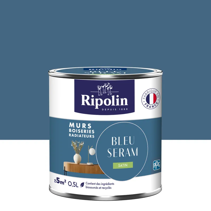 Offre Limitée Peinture murs, boiseries et radiateurs bleu seram satin 0,5L RIPOLIN