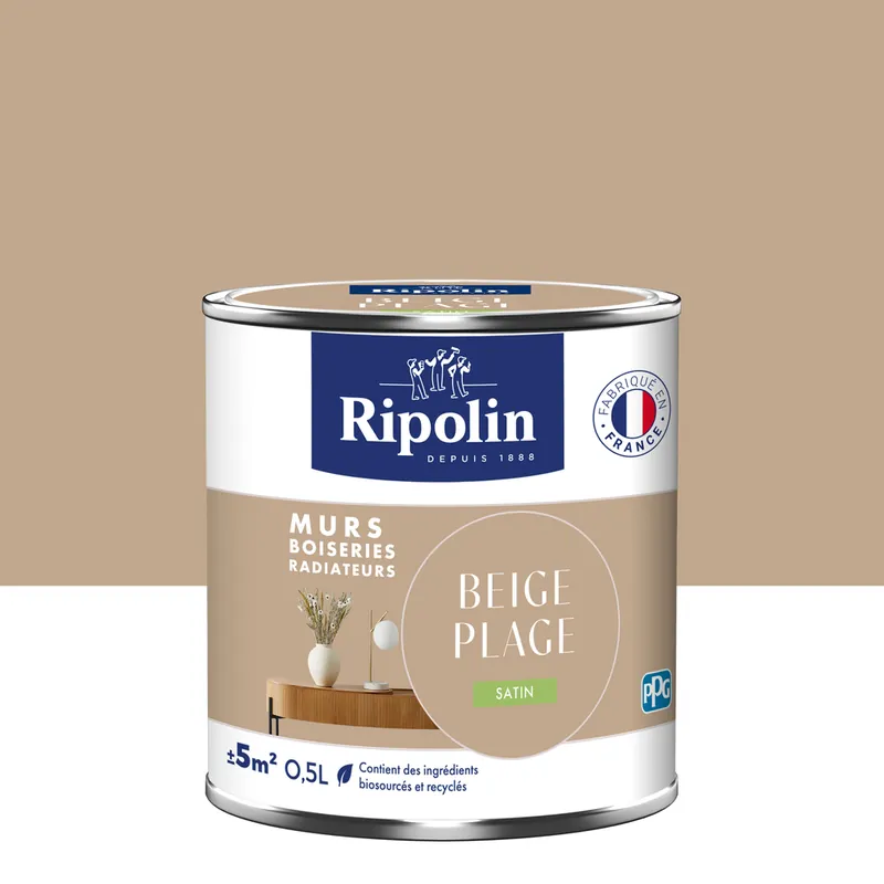 Peinture murs, boiseries et radiateurs beige plage satin 0,5L RIPOLIN Livraison Express