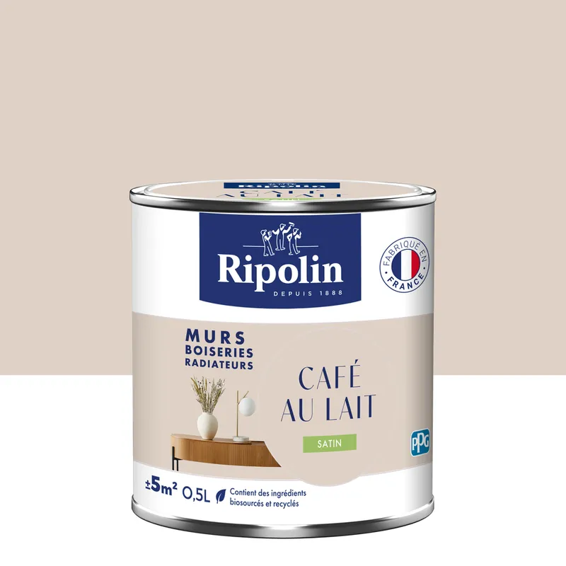 Peinture murs, boiseries et radiateurs café au lait satin 0,5L RIPOLIN Paiement Sécurisé