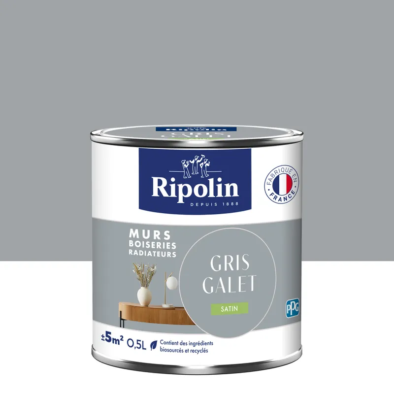 Peinture murs, boiseries et radiateurs gris galet satin 0,5L RIPOLIN Must-Have