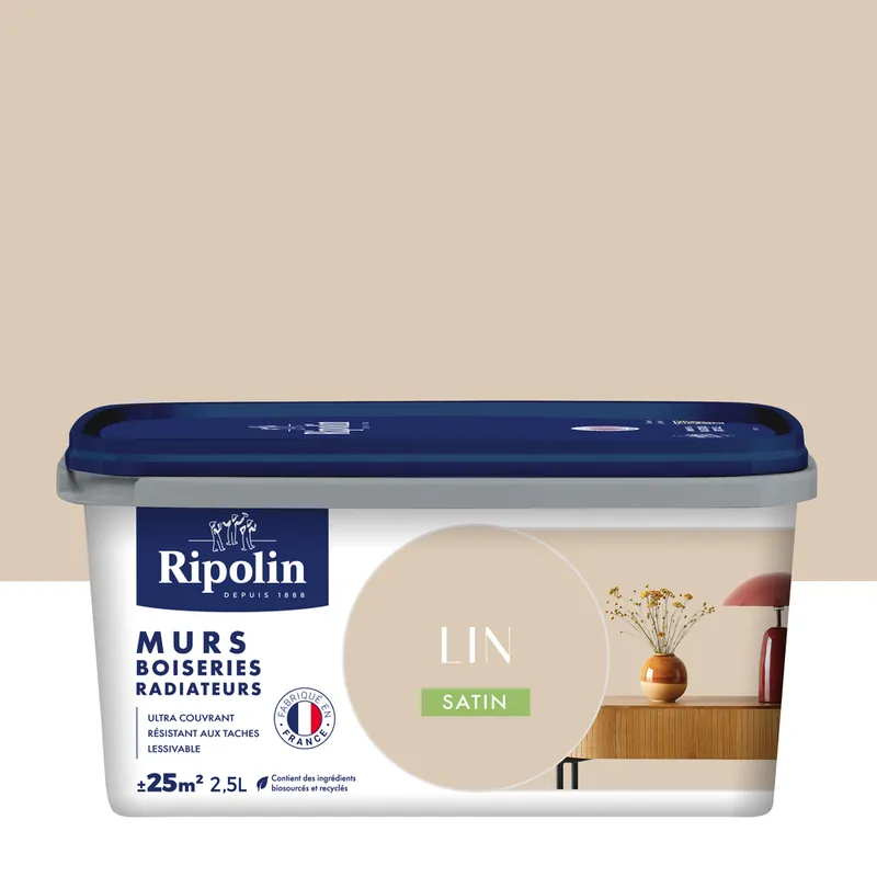 Peinture murs, boiseries et radiateurs lin satin 2,5L RIPOLIN Satisfait Ou Remboursé