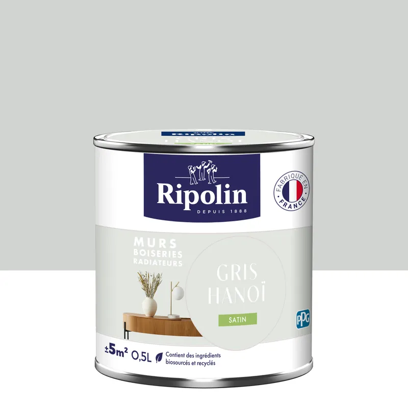 Offre Limitée Peinture murs, boiseries et radiateurs gris hanoi satin 0,5L RIPOLIN