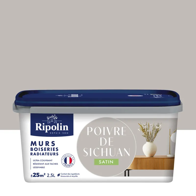 Vente Flash Peinture murs, boiseries et radiateurs poivre sichuan satin 2,5L RIPOLIN
