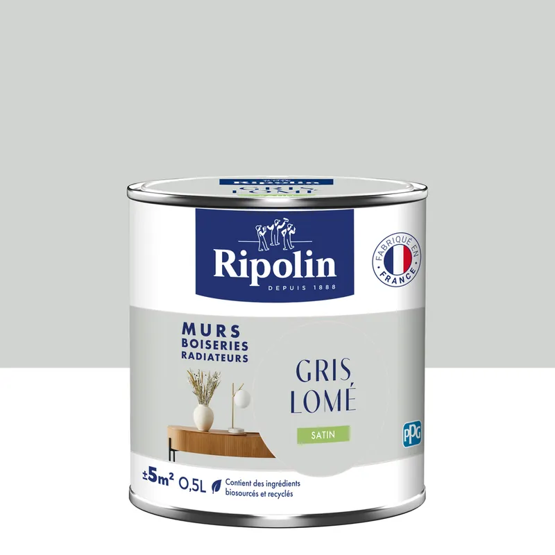 Offre Limitée Peinture murs, boiseries et radiateurs gris lome satin 0,5L RIPOLIN