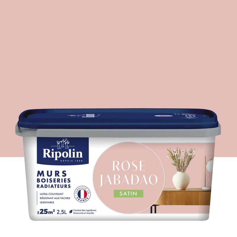 Peinture murs, boiseries et radiateurs rose jabadao satin 2,5L RIPOLIN Prix Cassé