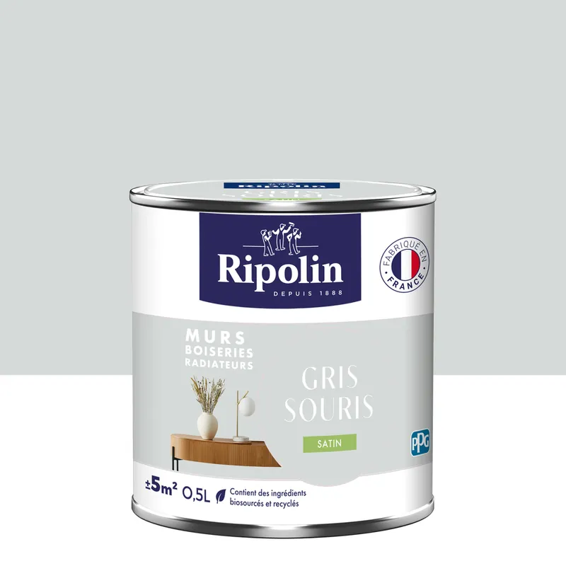 Peinture murs, boiseries et radiateurs gris souris satin 0,5L RIPOLIN Populaire