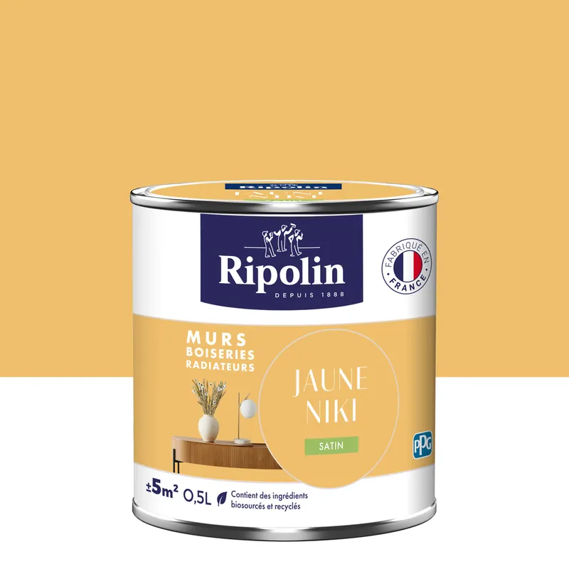 Peinture murs, boiseries et radiateurs jaune niki satin 0,5L RIPOLIN Affaire À Saisir