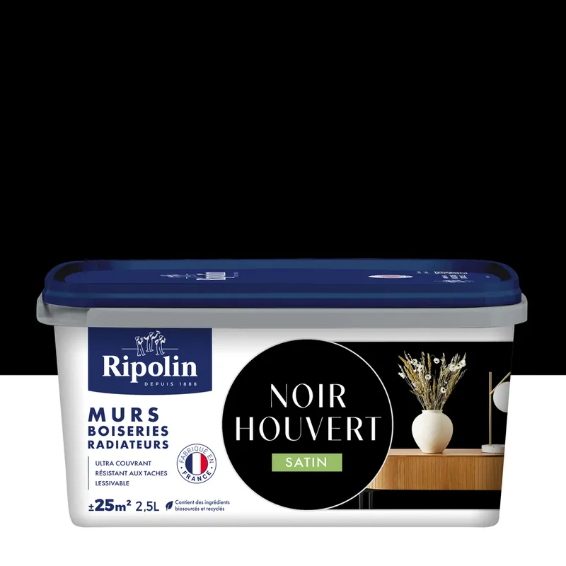 Peinture murs, boiseries et radiateurs noir houvert satin 2,5L RIPOLIN Populaire