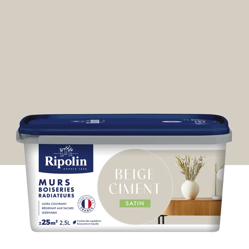 Must-Have Peinture murs, boiseries et radiateurs beige ciment satin 2,5L RIPOLIN