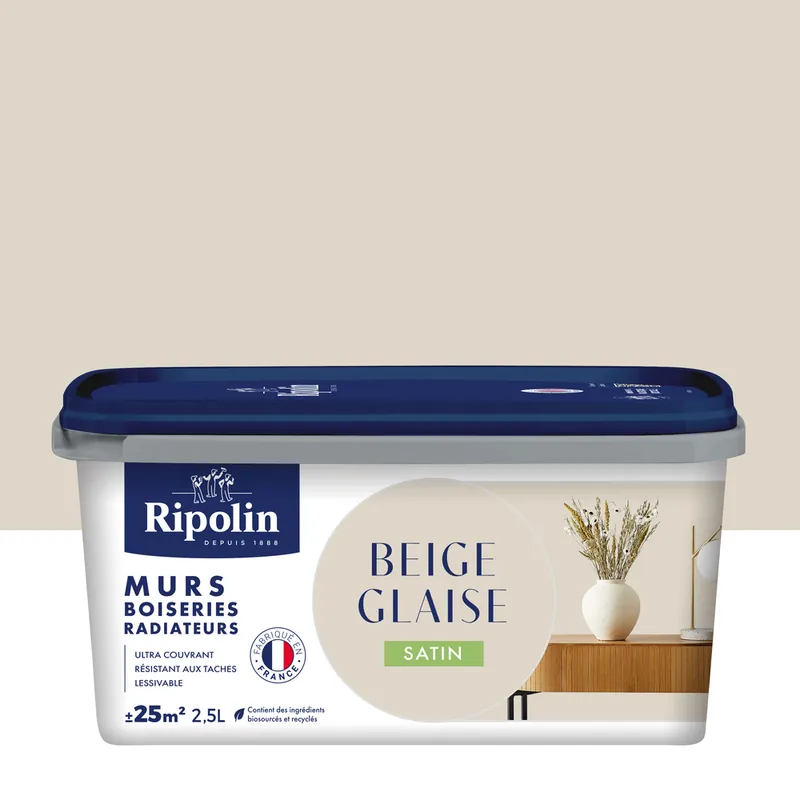 Réduction Peinture murs, boiseries et radiateurs beige glaise satin 2,5L RIPOLIN