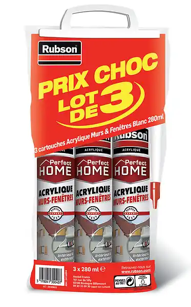 Mastic acrylique - Blanc - Lot de 3 cartouches 280ml RUBSON Affaire À Saisir