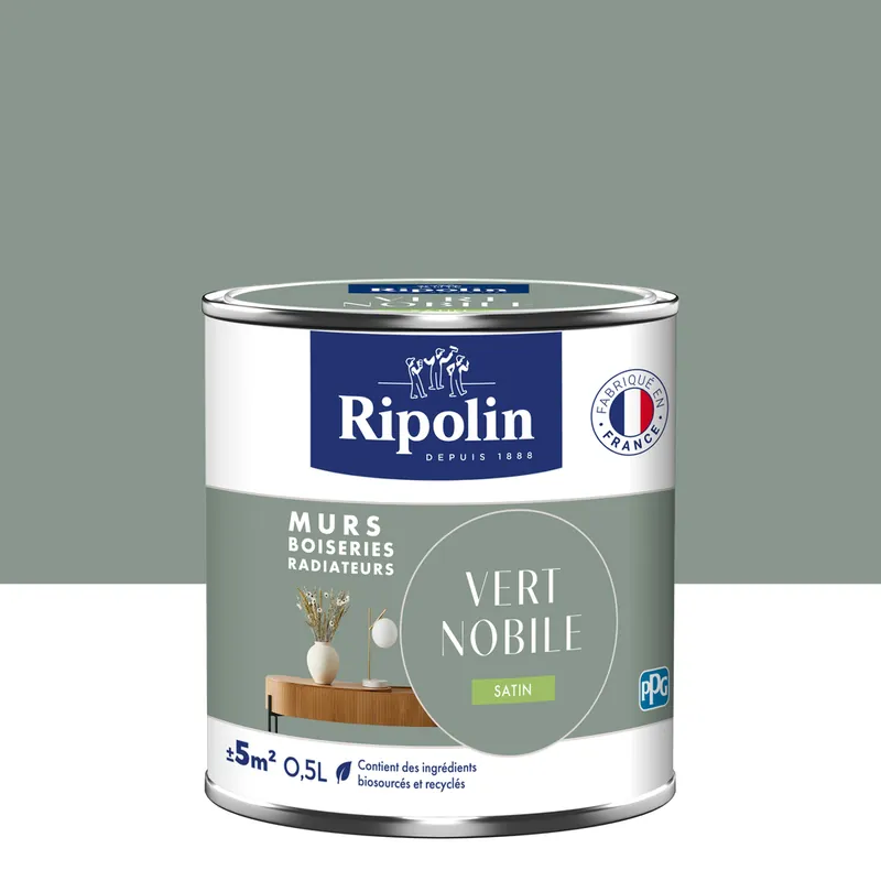 Peinture murs, boiseries et radiateurs vert nobile satin 0,5L RIPOLIN Super Prix