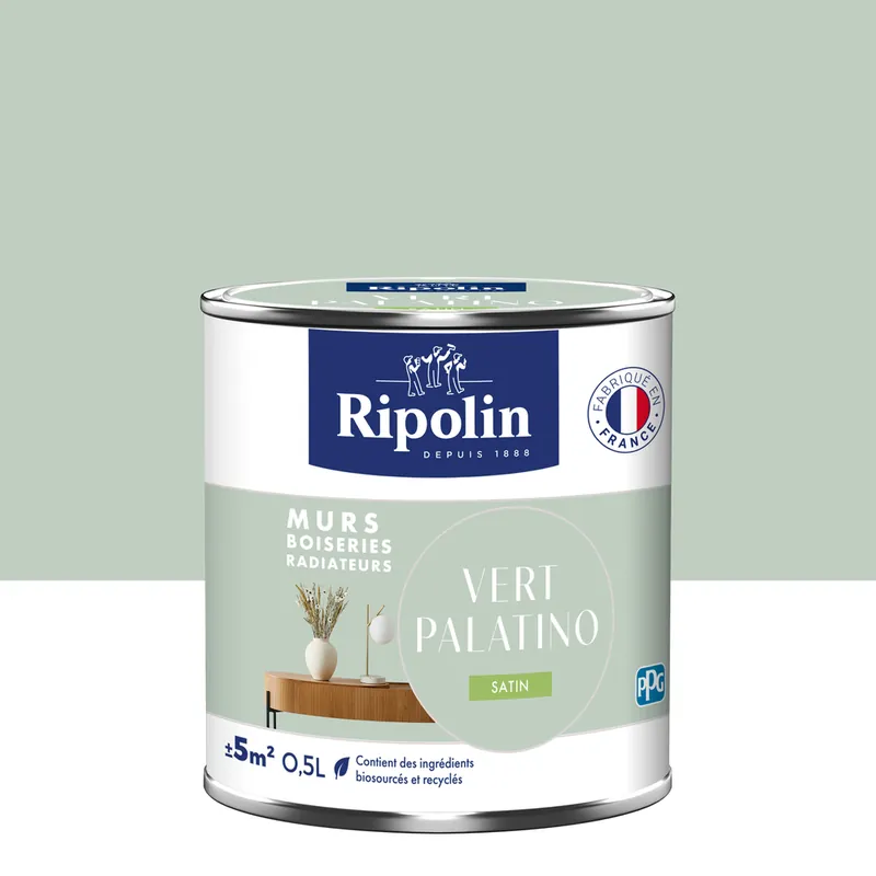 Prix Choc Peinture murs, boiseries et radiateurs vert palatino satin 0,5L RIPOLIN