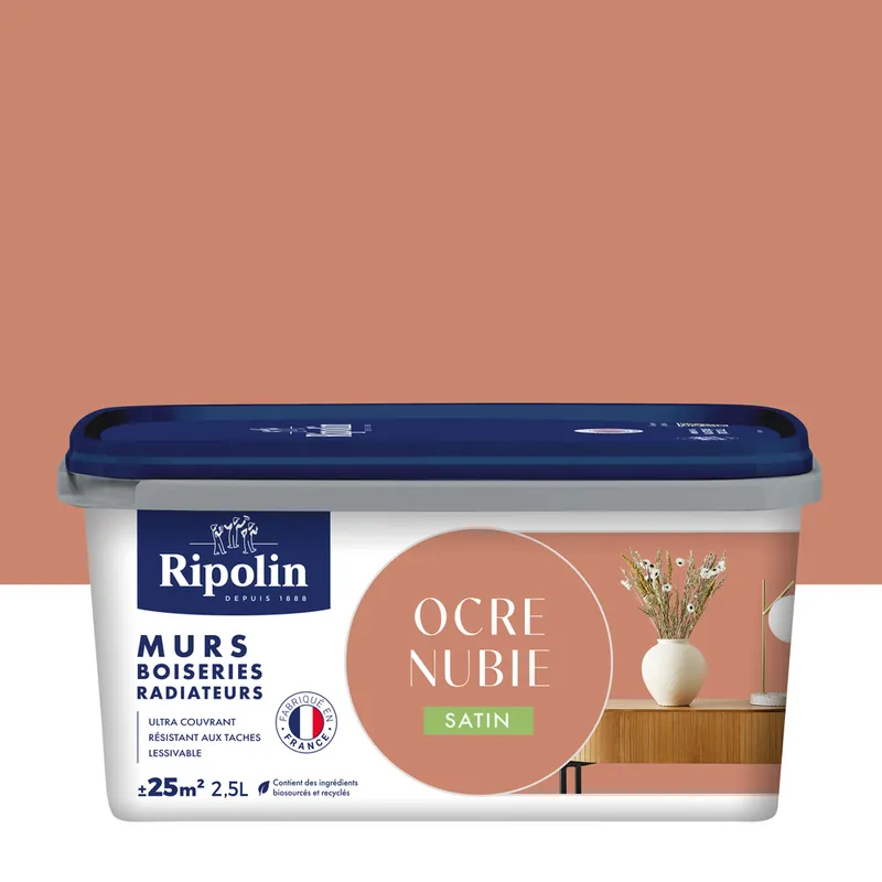Expédition Rapide Peinture murs, boiseries et radiateurs ocre nubie satin 2,5L RIPOLIN