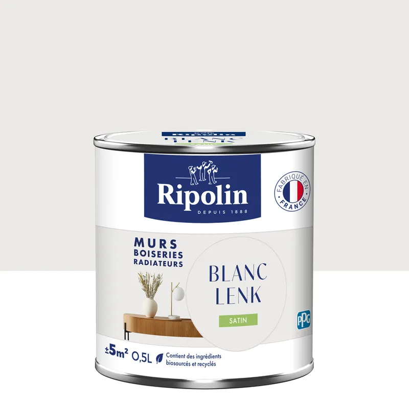 Peinture murs, boiseries et radiateurs blanc lenk satin 0,5L RIPOLIN Nouvelle Collection
